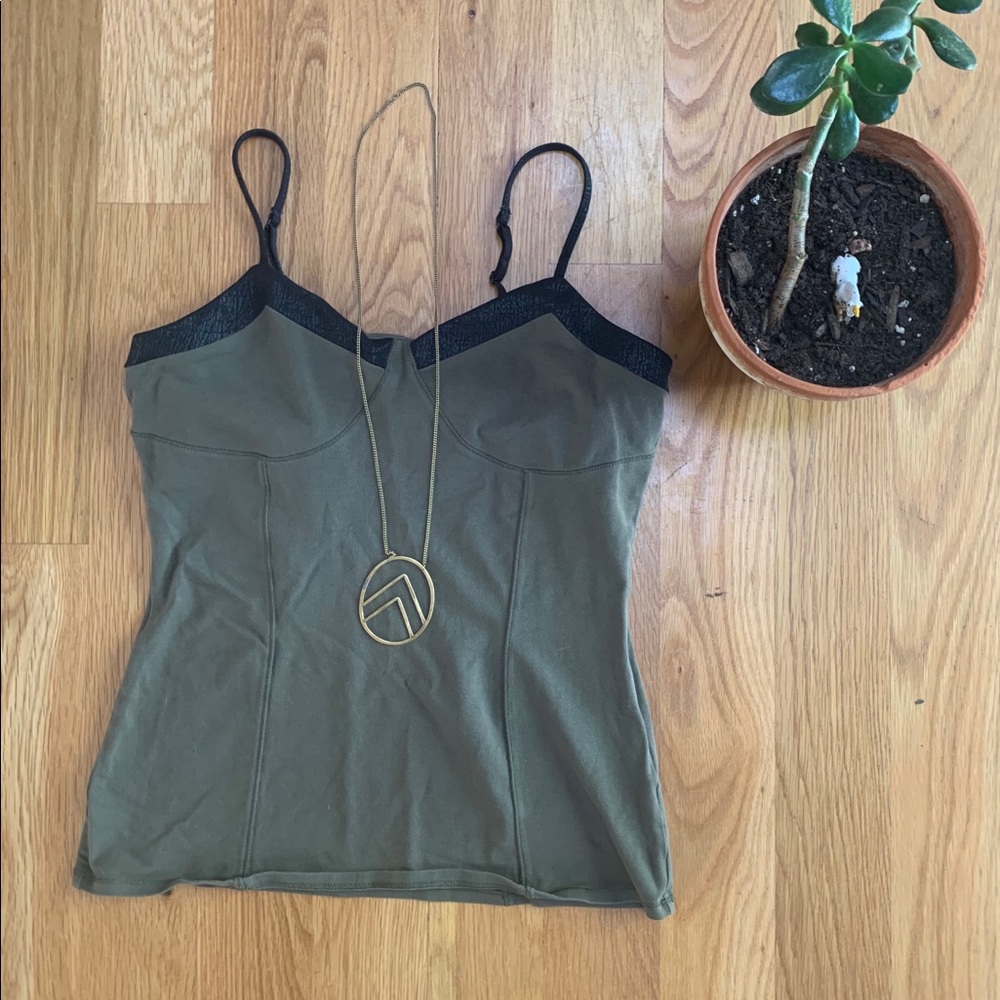 Express Army Green Camisole with Faux Leather